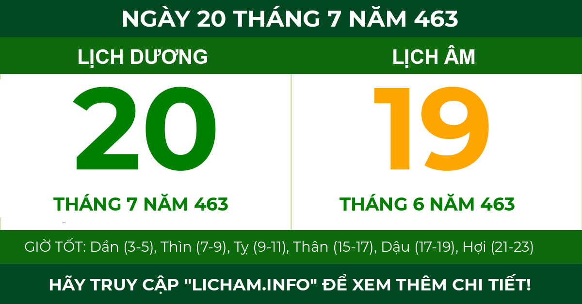 lịch âm ngày 20 tháng 7 năm 463