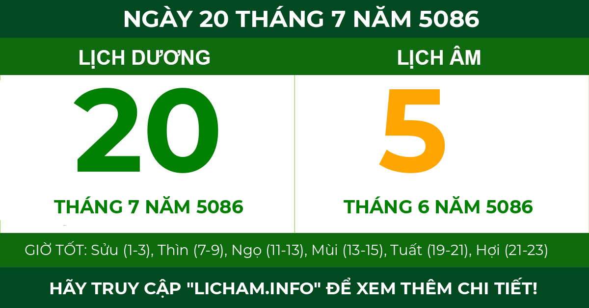 lịch âm ngày 20 tháng 7 năm 5086