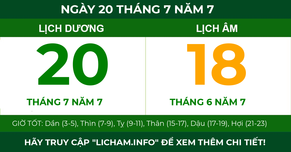 lịch âm ngày 20 tháng 7 năm 7