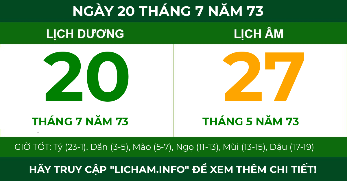 lịch âm ngày 20 tháng 7 năm 73