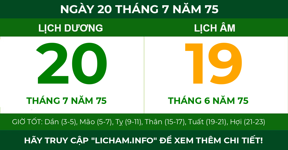 lịch âm ngày 20 tháng 7 năm 75