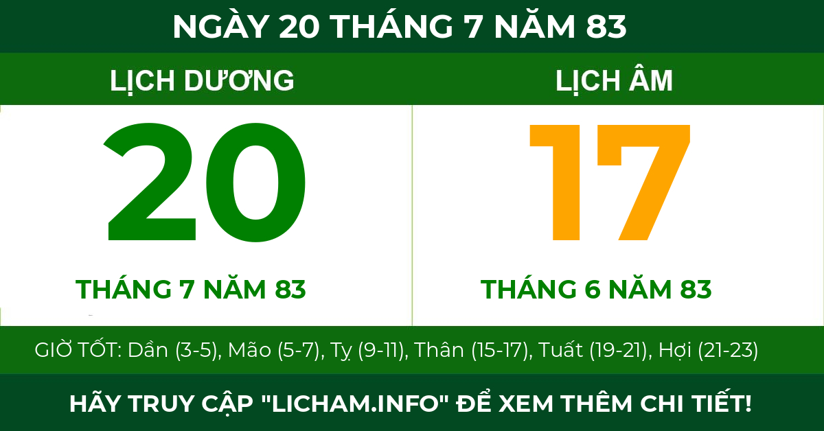 lịch âm ngày 20 tháng 7 năm 83