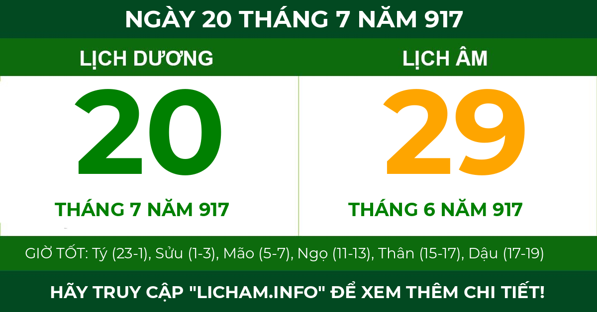 lịch âm ngày 20 tháng 7 năm 917