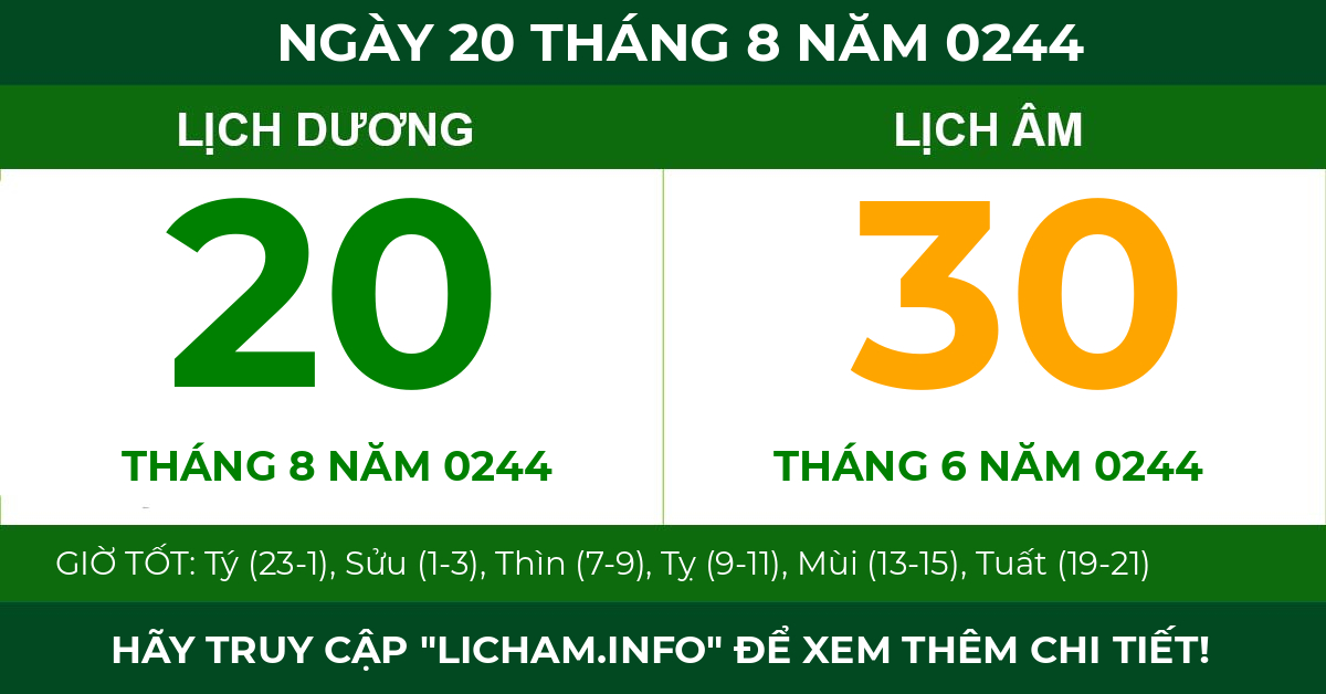 lịch âm ngày 20 tháng 8 năm 0244