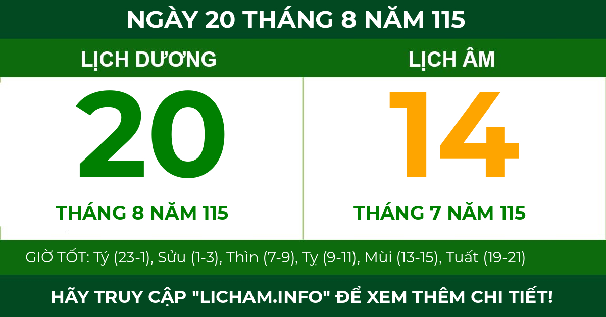 lịch âm ngày 20 tháng 8 năm 115