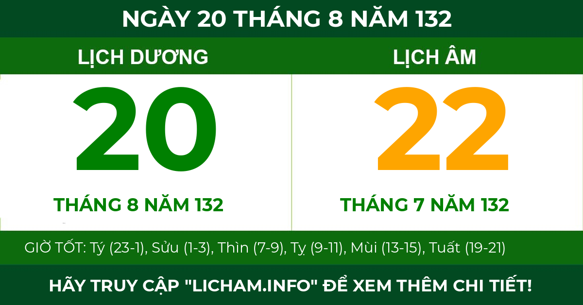 lịch âm ngày 20 tháng 8 năm 132