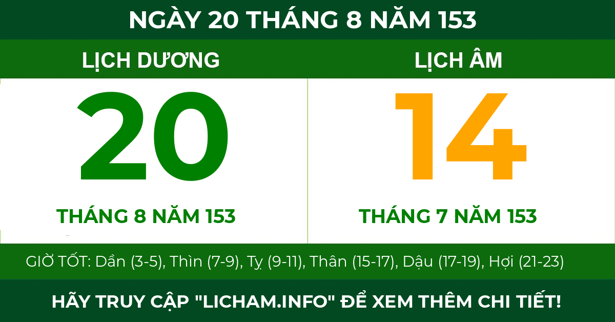 lịch âm ngày 20 tháng 8 năm 153