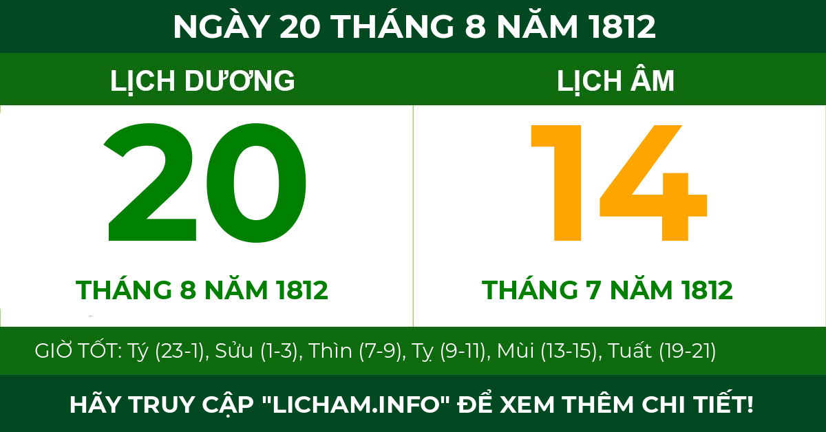 lịch âm ngày 20 tháng 8 năm 1812