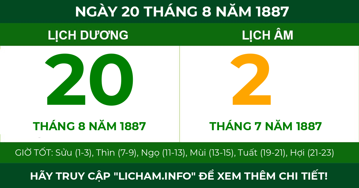 lịch âm ngày 20 tháng 8 năm 1887