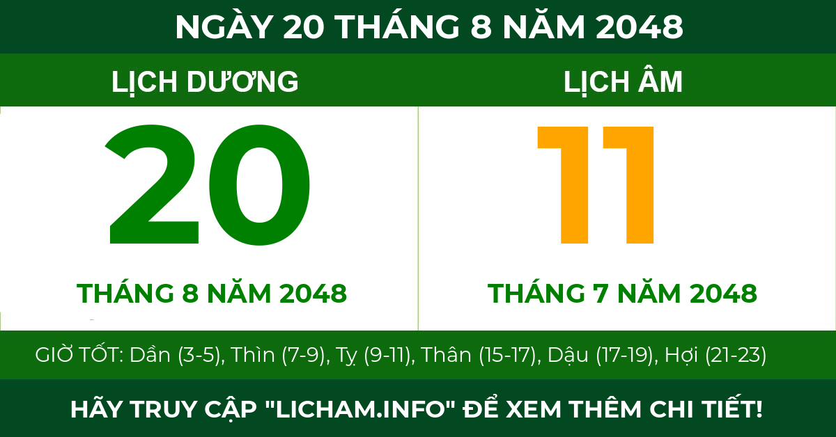 lịch âm ngày 20 tháng 8 năm 2048