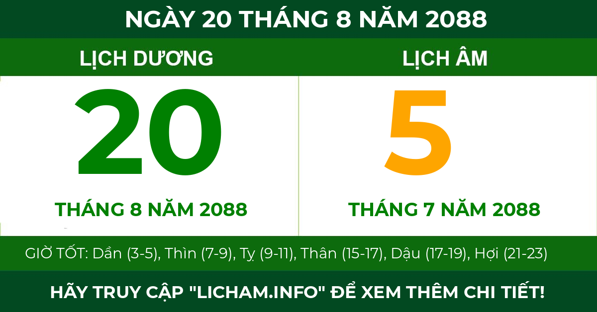 lịch âm ngày 20 tháng 8 năm 2088