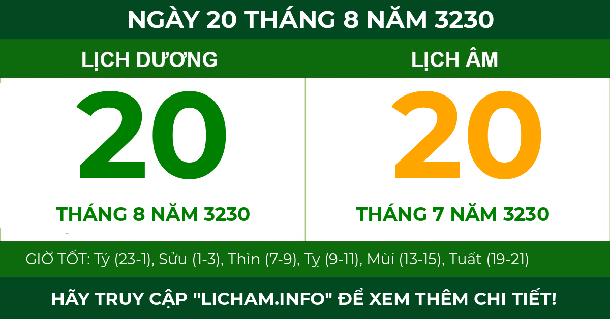 lịch âm ngày 20 tháng 8 năm 3230
