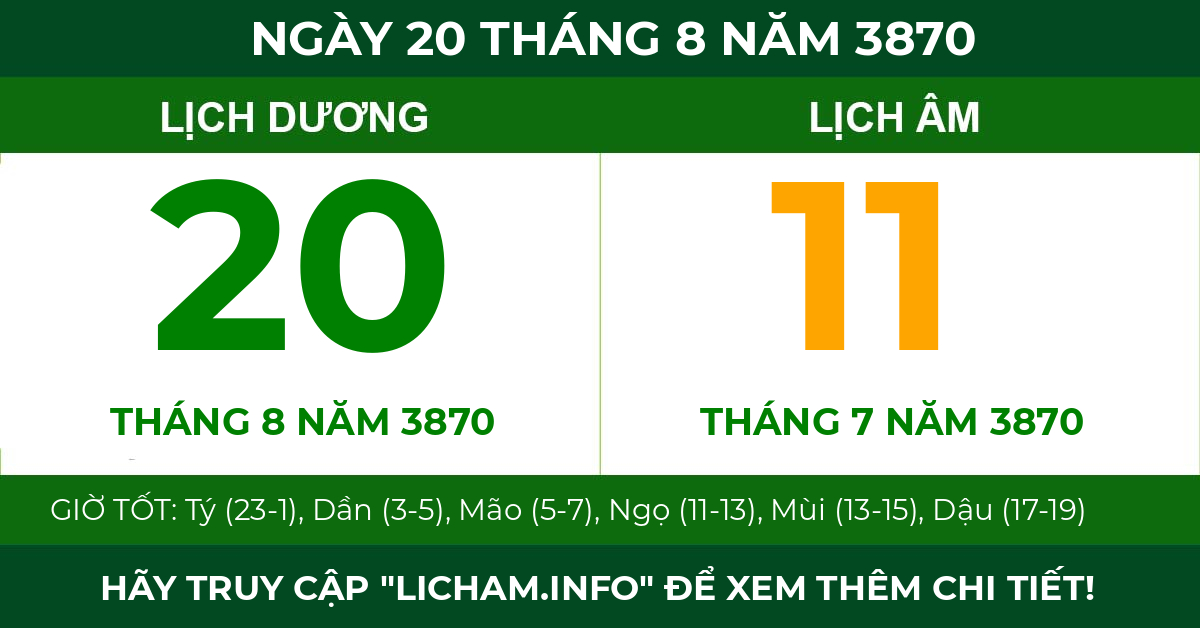 lịch âm ngày 20 tháng 8 năm 3870