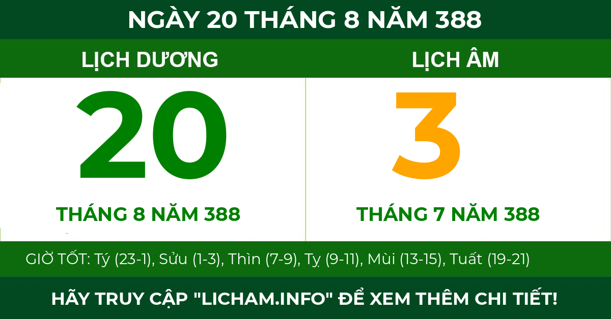 lịch âm ngày 20 tháng 8 năm 388