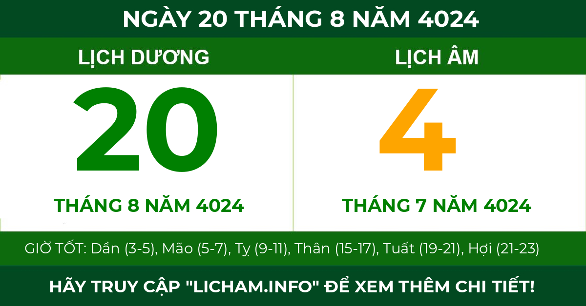 lịch âm ngày 20 tháng 8 năm 4024