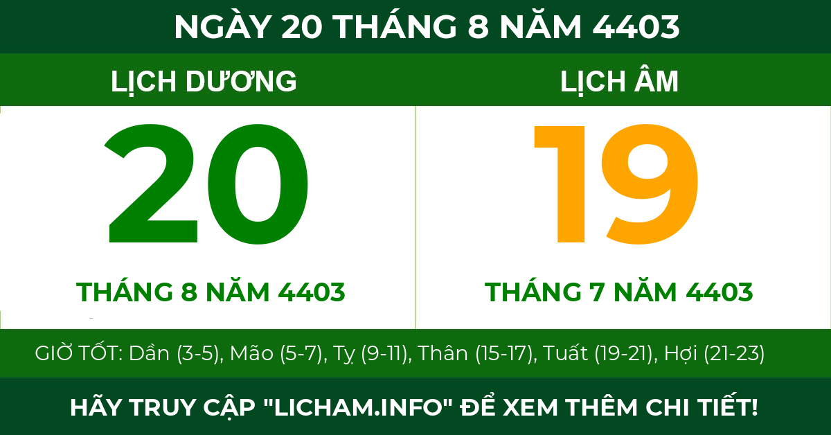 lịch âm ngày 20 tháng 8 năm 4403
