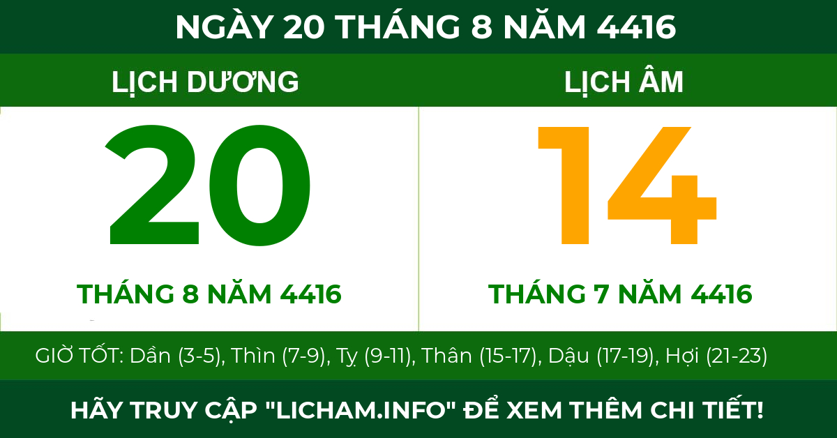 lịch âm ngày 20 tháng 8 năm 4416
