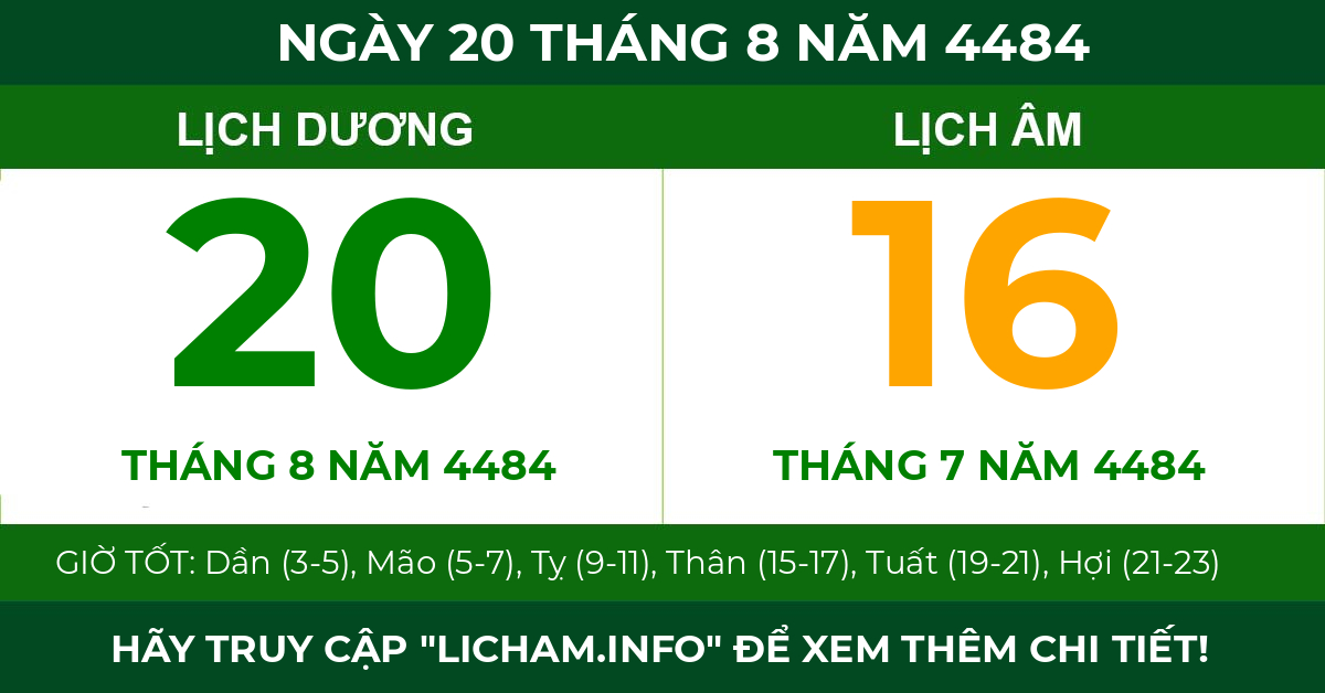lịch âm ngày 20 tháng 8 năm 4484