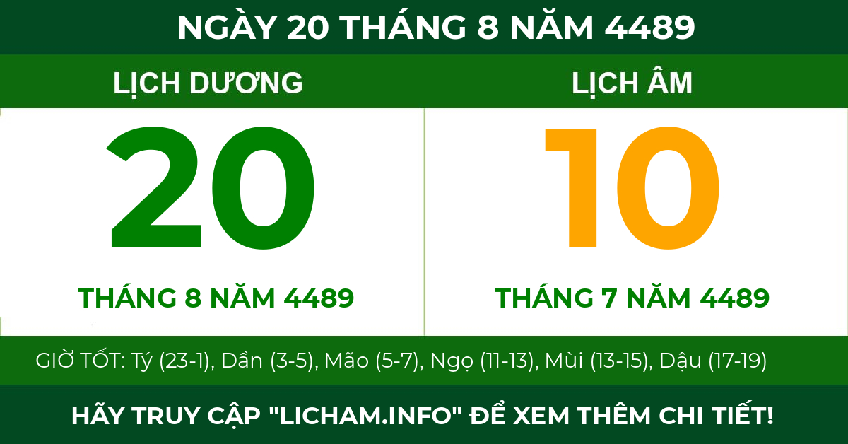 lịch âm ngày 20 tháng 8 năm 4489