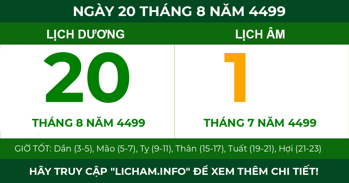 lịch âm ngày 20 tháng 8 năm 4499