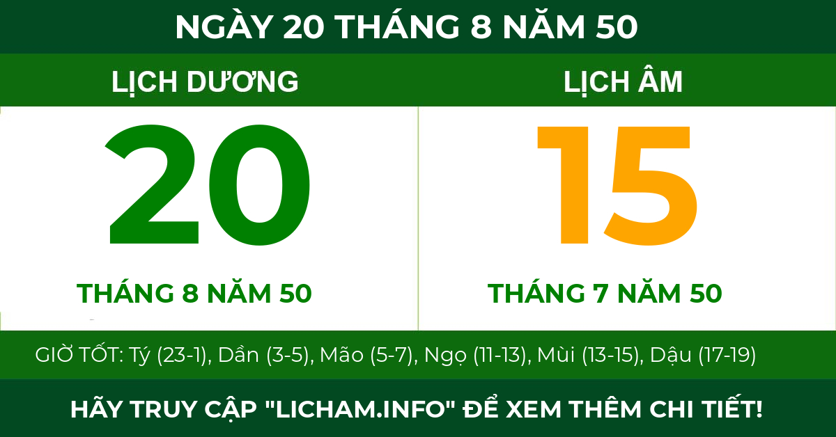 lịch âm ngày 20 tháng 8 năm 50