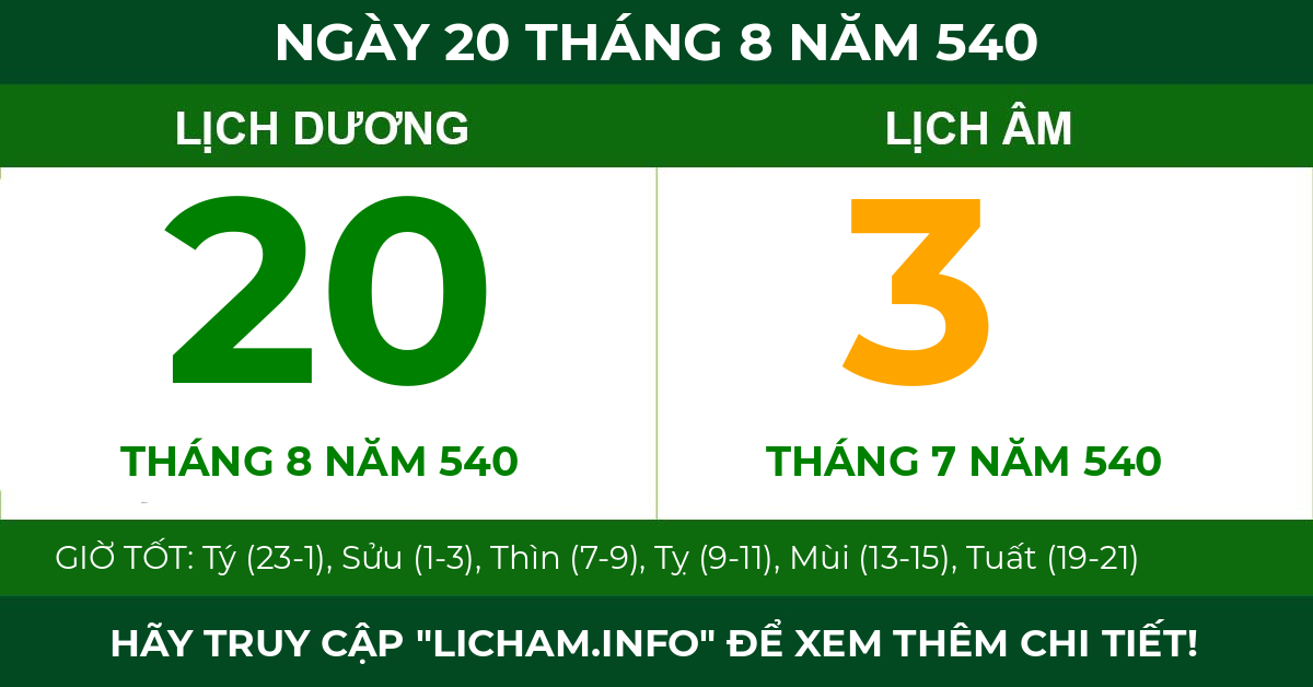 lịch âm ngày 20 tháng 8 năm 540