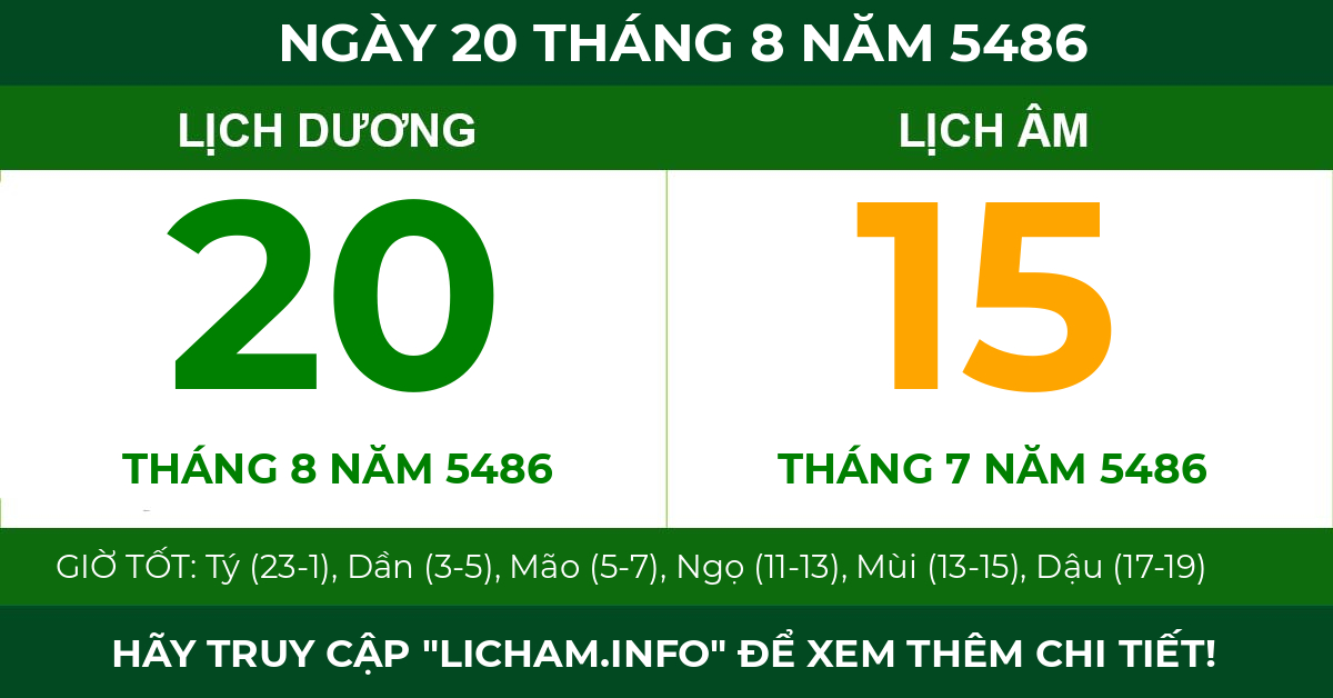 lịch âm ngày 20 tháng 8 năm 5486