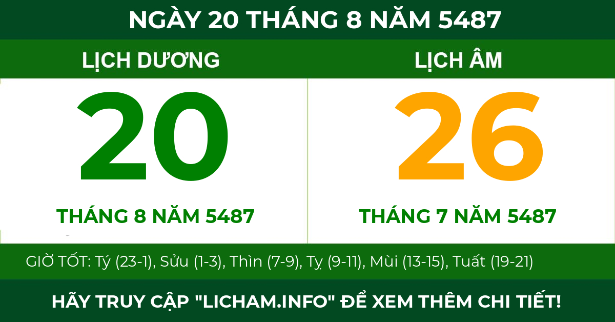 lịch âm ngày 20 tháng 8 năm 5487