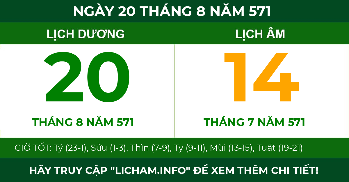 lịch âm ngày 20 tháng 8 năm 571