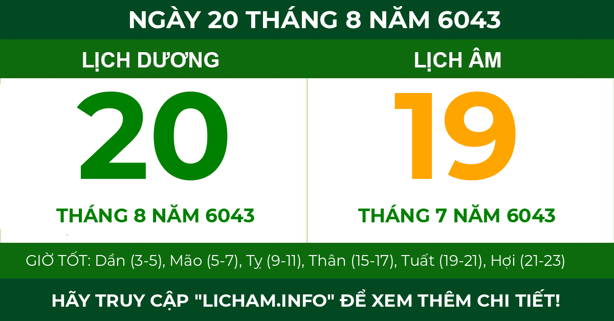 lịch âm ngày 20 tháng 8 năm 6043