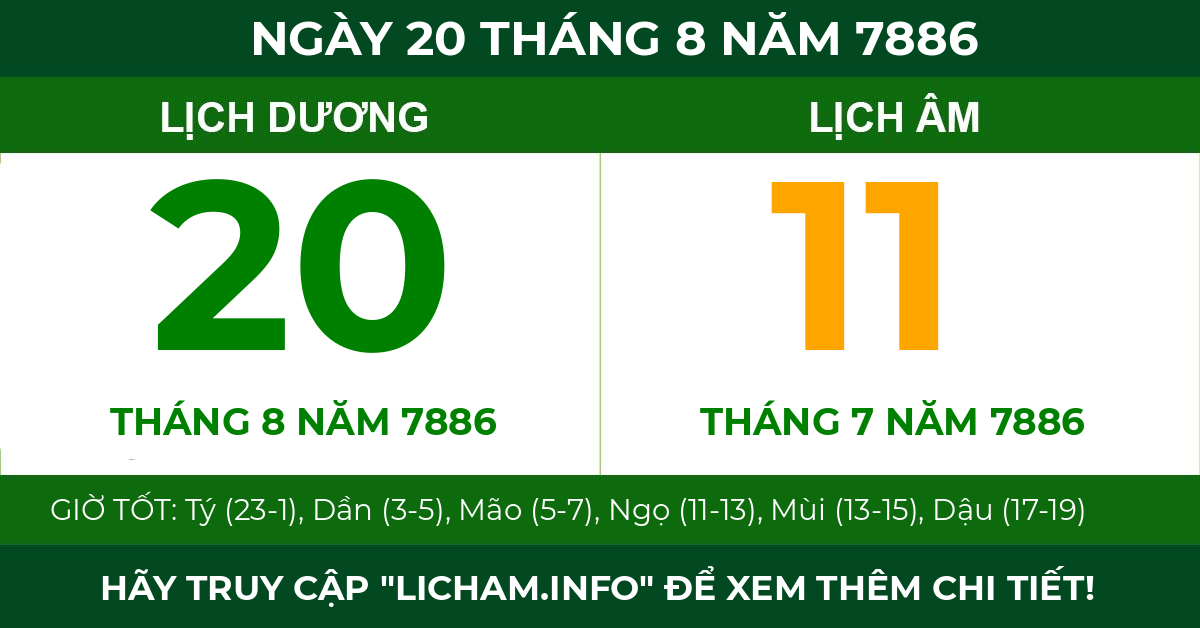 lịch âm ngày 20 tháng 8 năm 7886