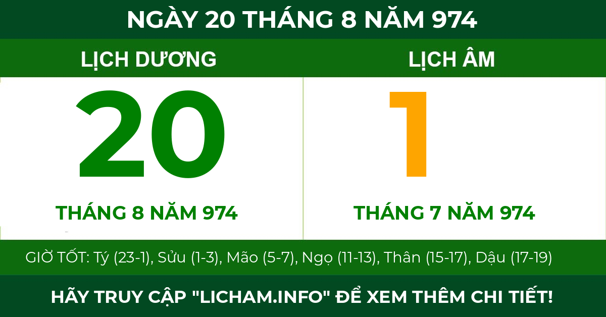 lịch âm ngày 20 tháng 8 năm 974