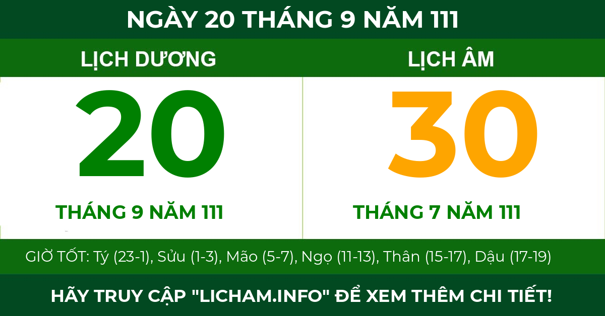 lịch âm ngày 20 tháng 9 năm 111