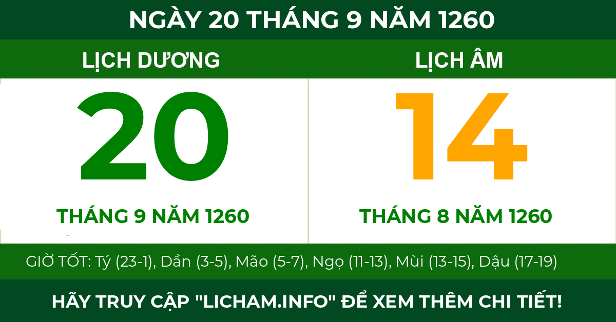 lịch âm ngày 20 tháng 9 năm 1260