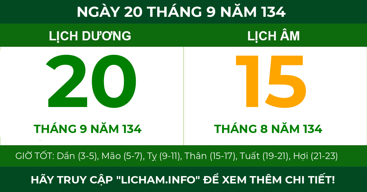 lịch âm ngày 20 tháng 9 năm 134