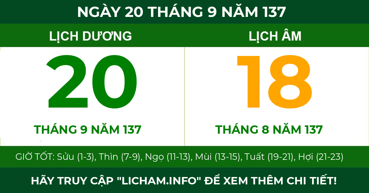 lịch âm ngày 20 tháng 9 năm 137