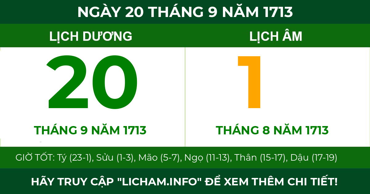 lịch âm ngày 20 tháng 9 năm 1713