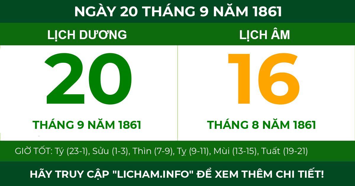 lịch âm ngày 20 tháng 9 năm 1861