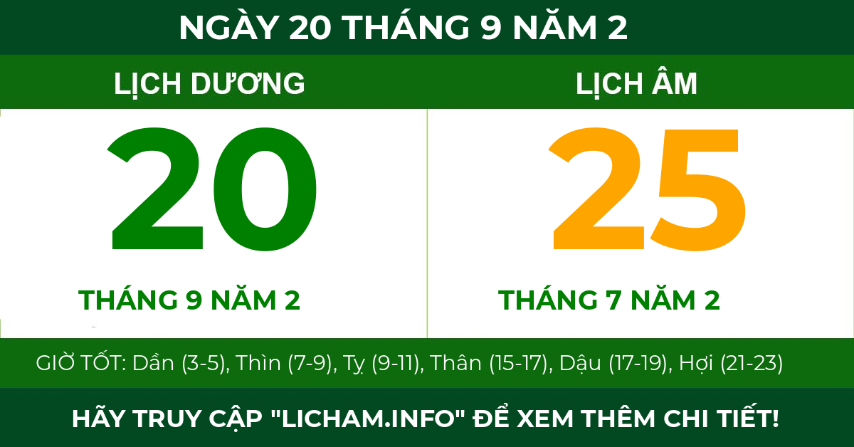 lịch âm ngày 20 tháng 9 năm 2