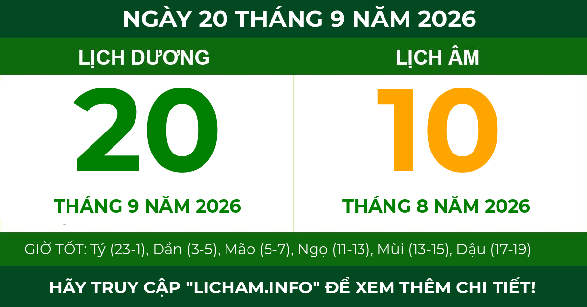 lịch âm ngày 20 tháng 9 năm 2026