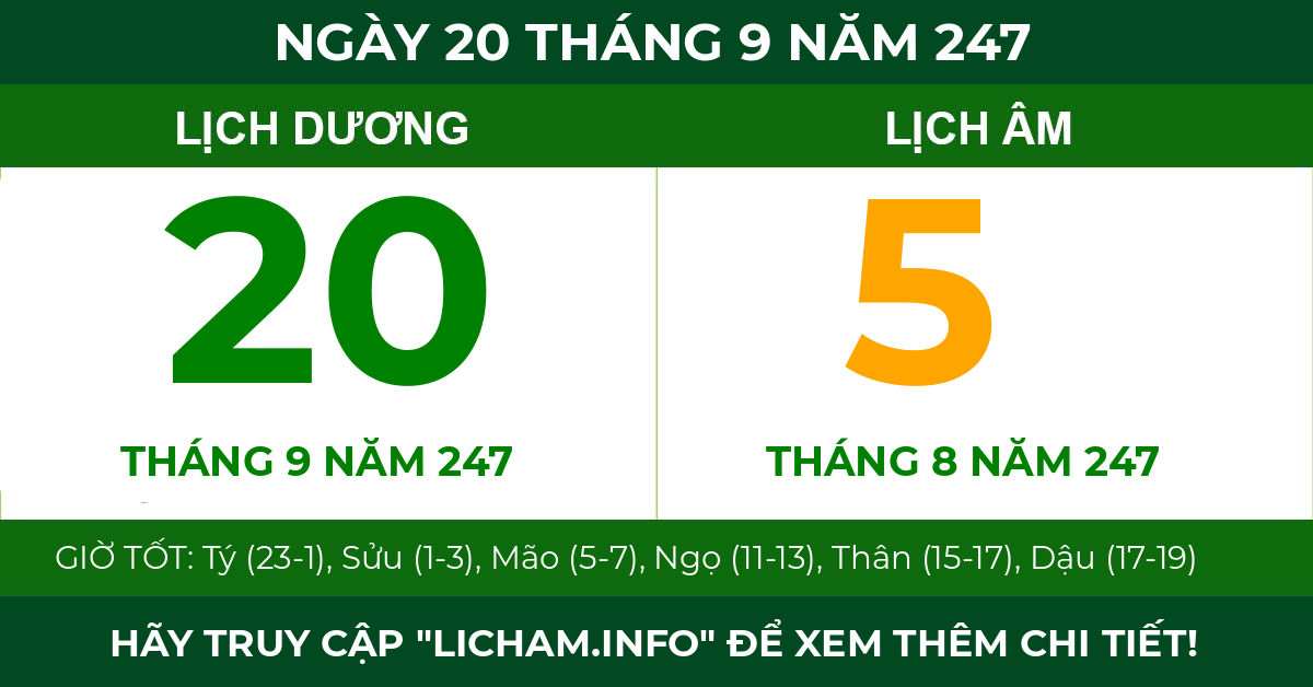 lịch âm ngày 20 tháng 9 năm 247