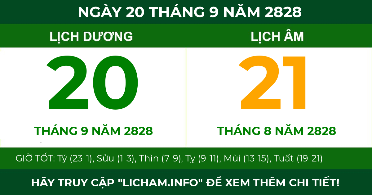 lịch âm ngày 20 tháng 9 năm 2828