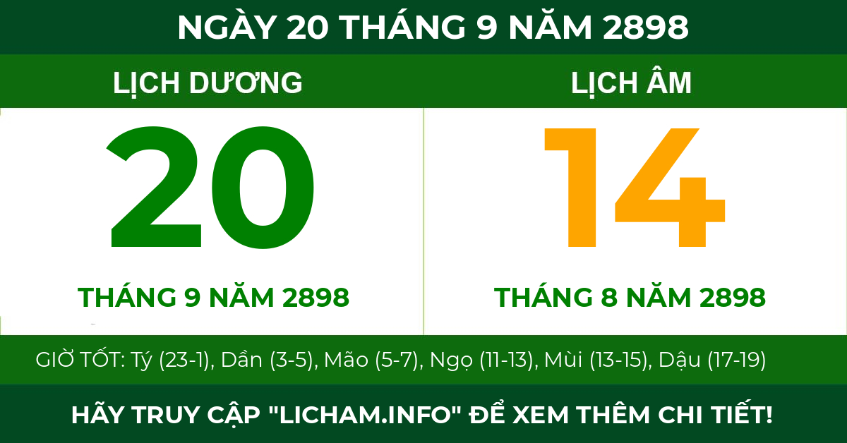 lịch âm ngày 20 tháng 9 năm 2898