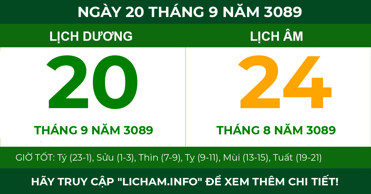 lịch âm ngày 20 tháng 9 năm 3089