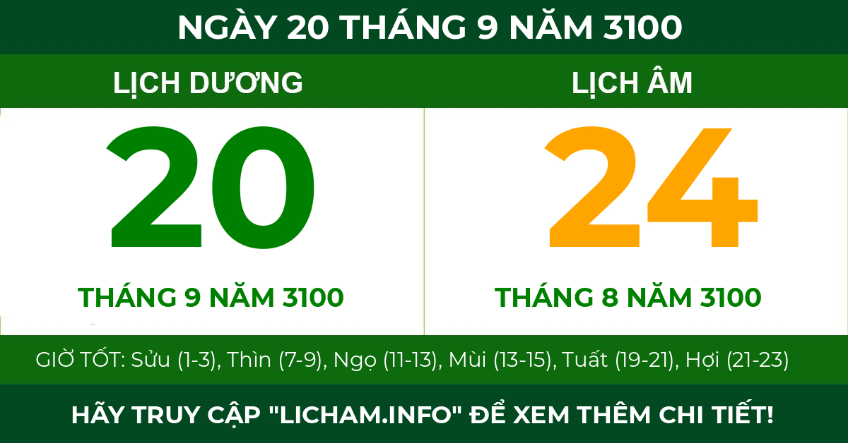 lịch âm ngày 20 tháng 9 năm 3100