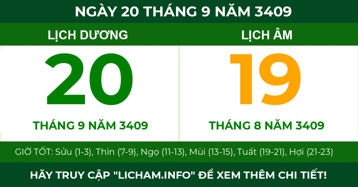 lịch âm ngày 20 tháng 9 năm 3409