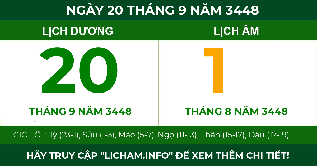 lịch âm ngày 20 tháng 9 năm 3448