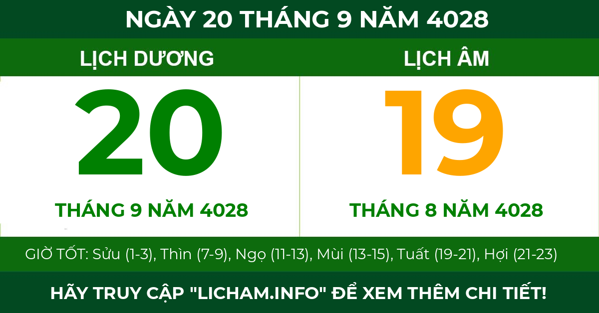 lịch âm ngày 20 tháng 9 năm 4028