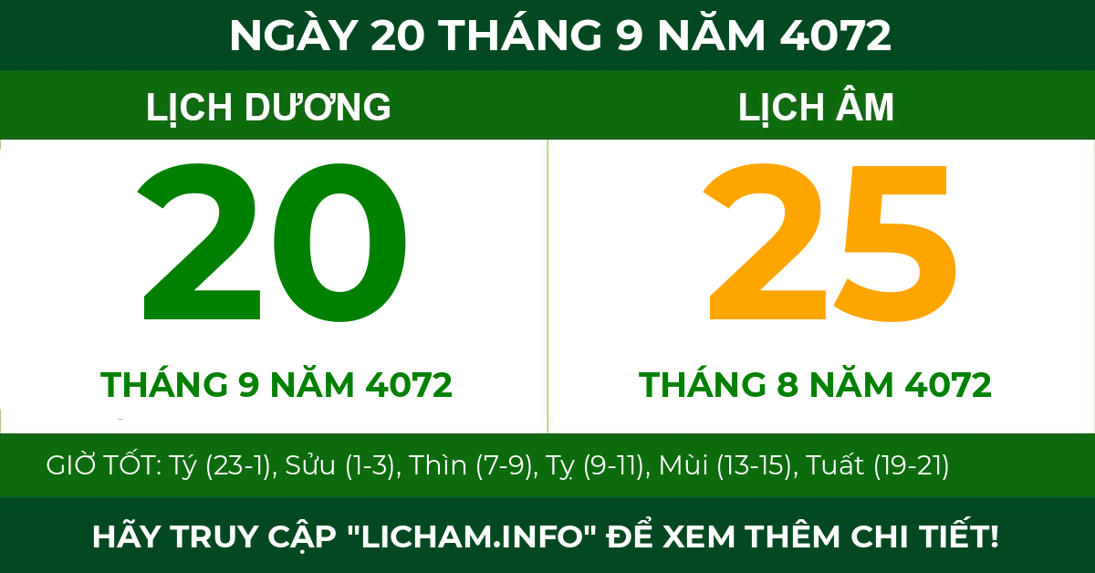 lịch âm ngày 20 tháng 9 năm 4072