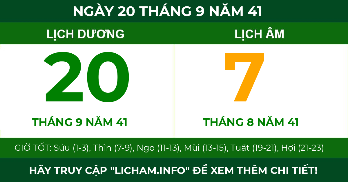 lịch âm ngày 20 tháng 9 năm 41